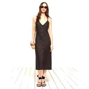 Reformation Mahalo Midi Dress Womens Large Black Button Up Spaghetti Straps Sexy